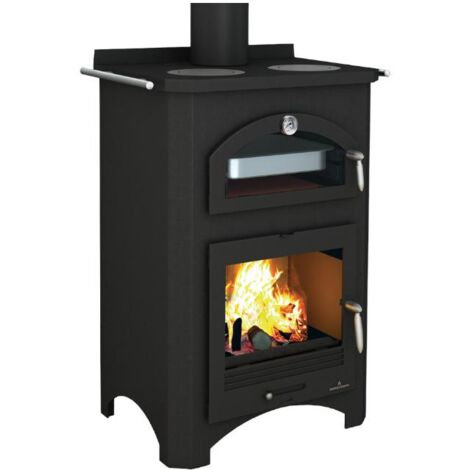 Bronpi – Poêle à bois 14 kW MONZA – Four intégré pour bûches jusqu'à 50 cm – Rendement 85 % – Évacuation fumées 150 mm – Volume de chauffe 350 m³ - 700x470h1005
