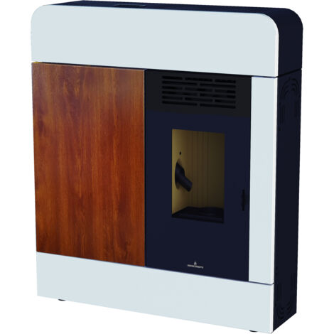 BRONPI - Estufa de Pellet Extraplana Blanco con Acabado Efecto Madera Modelo DORA-MF de 10 kW