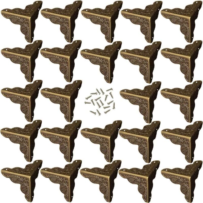 (Bronze) 24 pièces d'angles en bronze antique, meubles décoratifs de style alliage, comprenant 96 clous (Bronze) 24 pièces d'angles en bronze antique, meubles décoratifs de style alliage, comprenant 96 clous