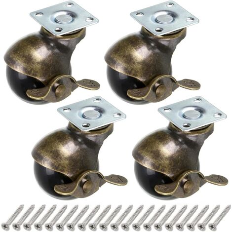Bronze Ball Wheel, 50mm Ball Casters, Rounded Ball Casters with Brake, Replacement for Furniture, Sofas, Chairs, Cabinets, 4 Pack