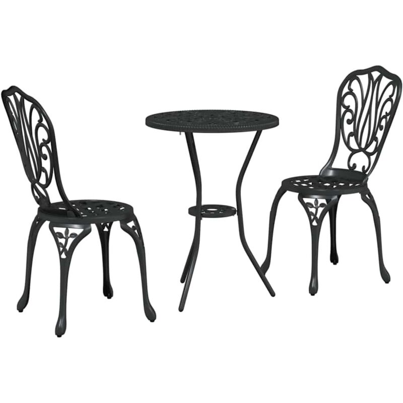 Garden Bistro Set 3 Pcs Black Aluminium Vidaxl
