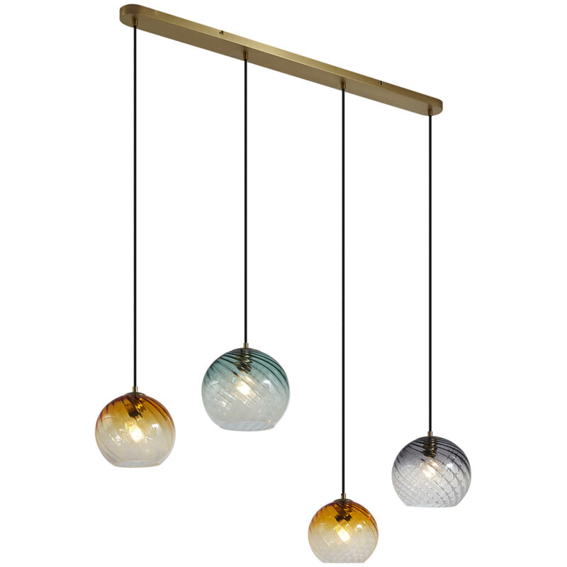 Qazqa - Bronze Pendant Lamp With Smoke Amber And Green Glass Rectangular 4-lights - Bao