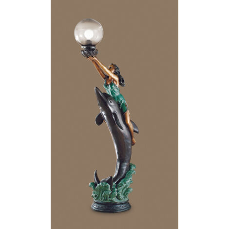 BRONZE Statua bronzo donna e delfino con sfera fum attacco E27