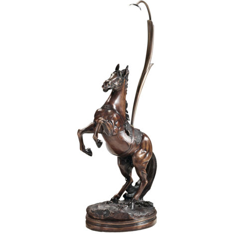 BRONZE Statua in bronzo cavallo 27x23 con paralume Tiffany e base in marmo attacco E27