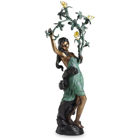 BRONZE Statua in bronzo completa di 3 paralumi Tiffany attacco G9