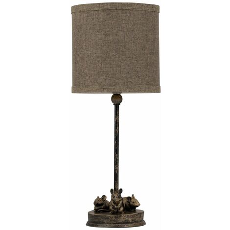 main image of "Bronze Table Lamp with Mouse Detail and Dark Grey Shade"