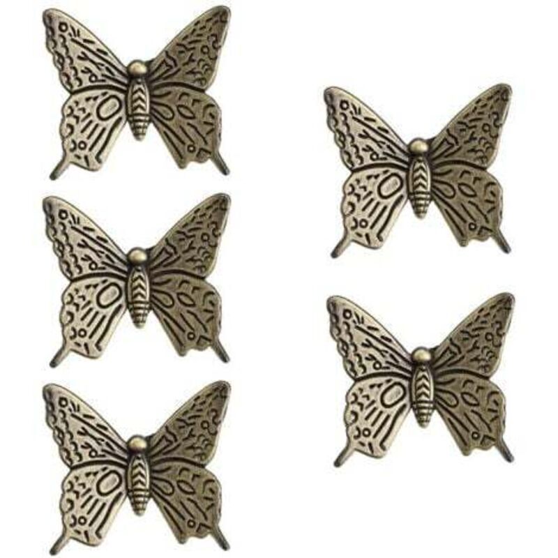 (Bronze)5pcs Poignées Rétro de Meubles de Tiroir, Vintage Papillon de Porte de Placard en Alliage de Zinc 43mm