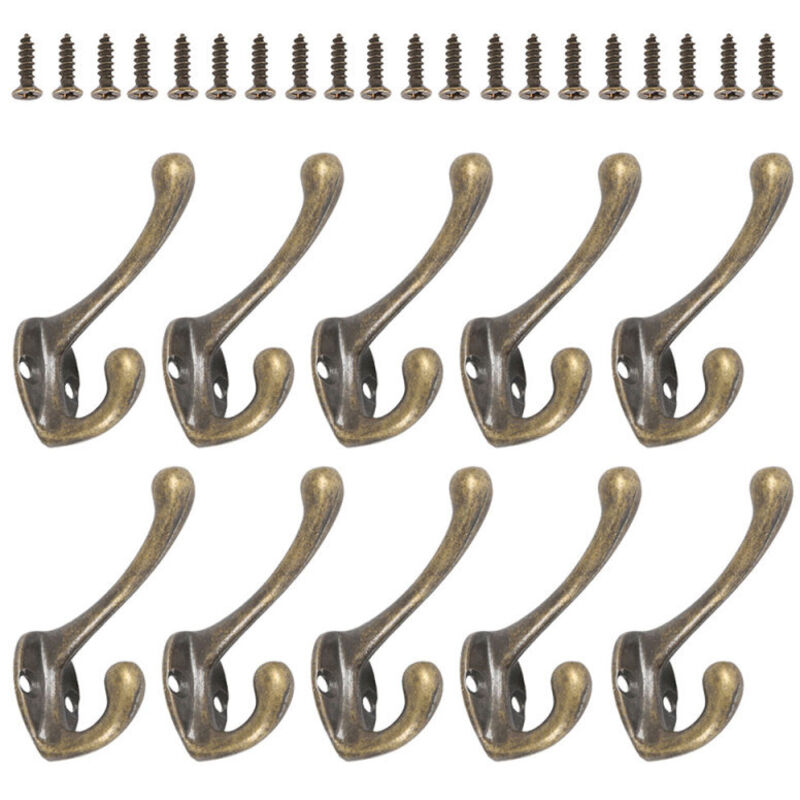BronzeCraft Lot de 10 crochets muraux robustes style vintage avec 20 vis