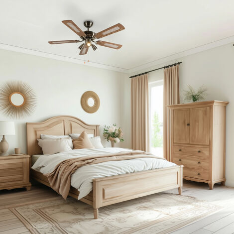 Bronzefarbener Deckenventilator mit Holz 110cm 3-Leuchten mit Zugschalter - Mistral
