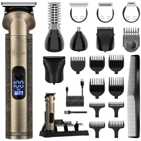 (bronze)Hatteker Tondeuse à Cheveux Tondeuse à Barbe Kit de Tondeuse Rasoir étanche Pour Hommes USB Rechargeable 8 en 1