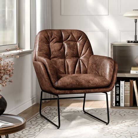 main image of "Bronzing Leather Double Layer Padded Chair Armchair, Brown"
