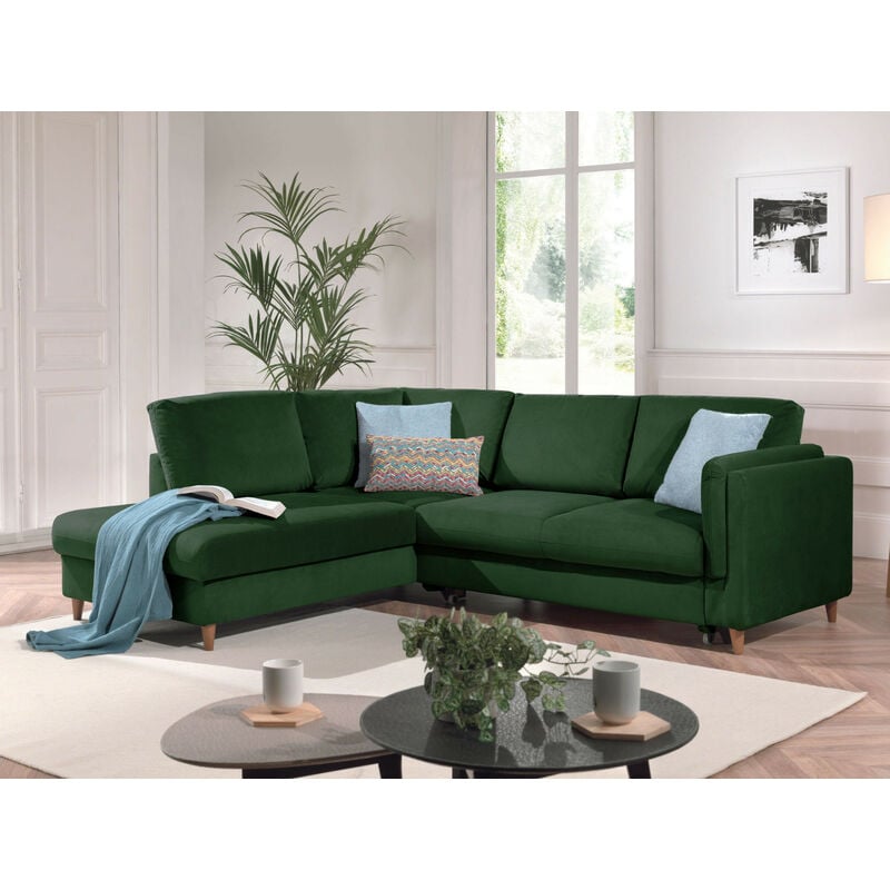 Lisa Design - Brooke - canapé d'angle gauche - convertible - 5 places - en velours - vert