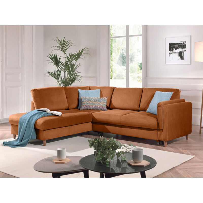 Lisa Design - Brooke - canapé d'angle gauche - convertible - 5 places - en velours - rouille