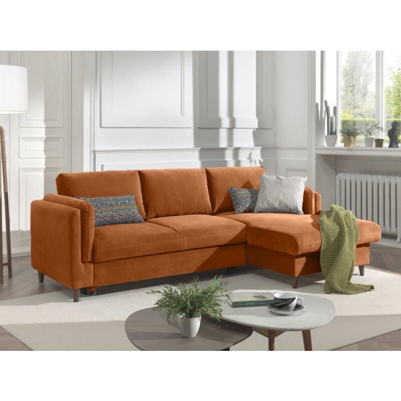Lisa Design - Brooke - canapé d'angle droit - convertible avec coffre - 4 places - en velours - rouille