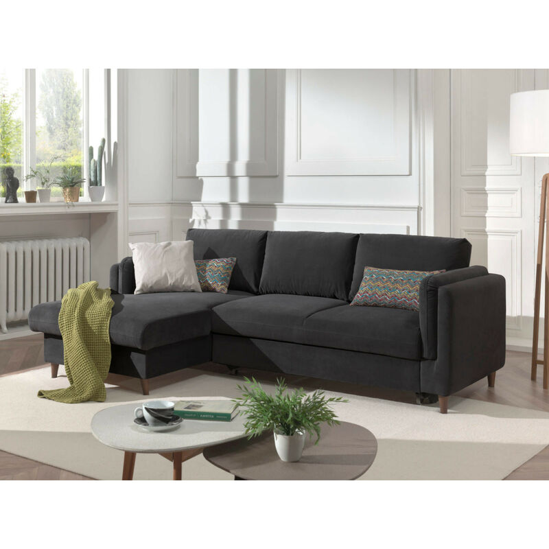 Brooke - canapé d'angle convertible - avec coffre - 4 places - style contemporain - gauche Couleur - Gris foncé - Gris foncé