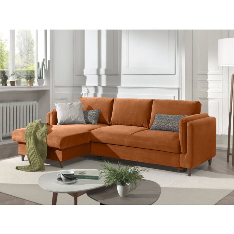 Lisa Design - Brooke - canapé d'angle gauche - convertible avec coffre - 4 places - en velours - rouille
