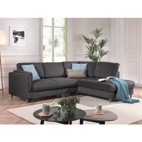 Brooke – ecksofa rechts – mit schlaffunktion – 5-sitzer – aus samt - dunkelgrau