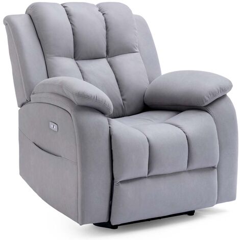 BROOKLINE ELECTRIC FABRIC AUTO RECLINER ARMCHAIR GAMING USB LOUNGE SOFA CHAIR GREY