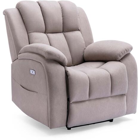 BROOKLINE ELECTRIC FABRIC AUTO RECLINER ARMCHAIR GAMING USB LOUNGE SOFA CHAIR PUMICE