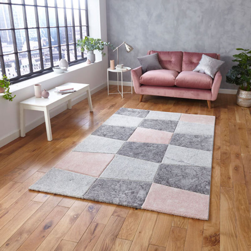 Think Rugs - Brooklyn 22192 Grey Rose 160cm x 220cm Rectangle - Grey and Pink