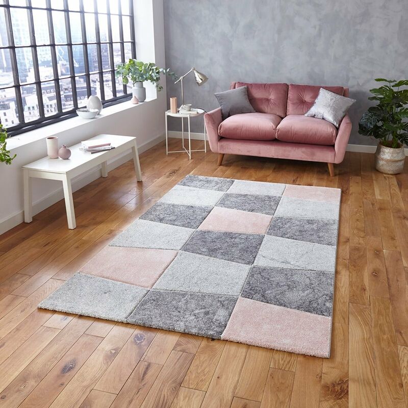 Brooklyn 22192 Grey Rose 120cm x 170cm - Grey and Pink