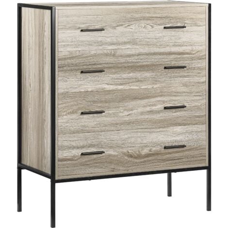 Brooklyn 4 Drawer Chest of Drawers Bedside Table Wood Bedroom Furniture Storage, Grey