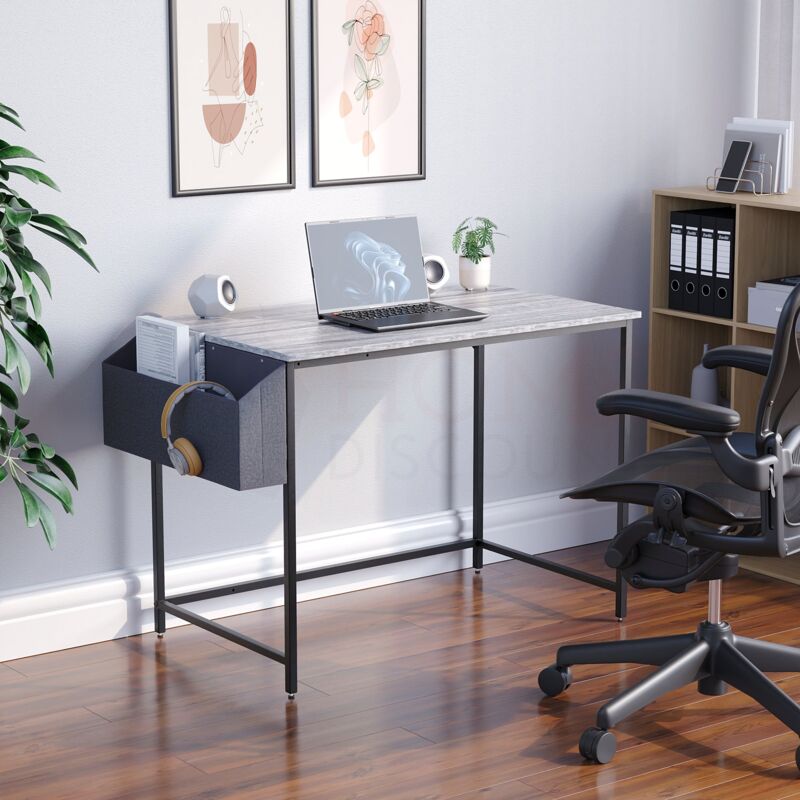 Brooklyn Computer Desk Large Pc Laptop Table With Storage Basket Storage Home Office Study, Grey