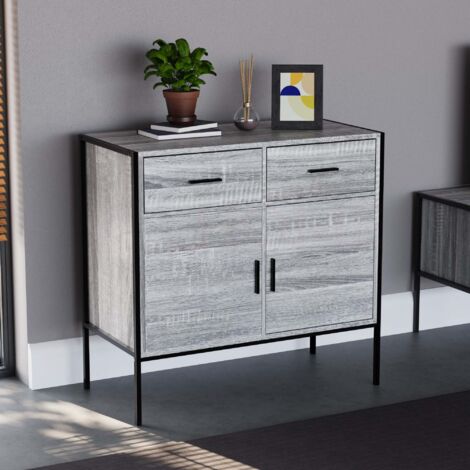 Brooklyn Industrial Sideboard 2 Door 2 Drawer Buffet Cupboard Dispay Cabinet Dark Wood