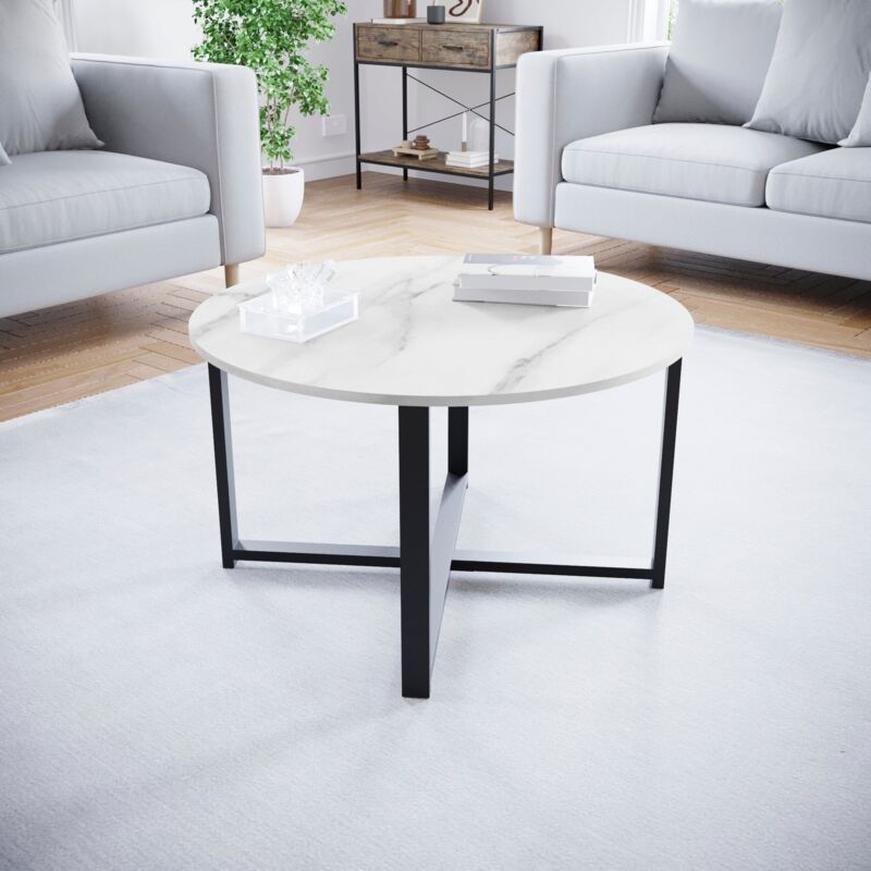 Brooklyn Round Side Table Mdf Sofa Coffee End Table, Marble
