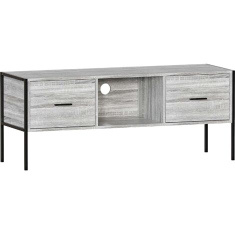 Brooklyn TV Unit Stand Cabinet Entertainment Unit 2 Drawer Living Room Display, Grey
