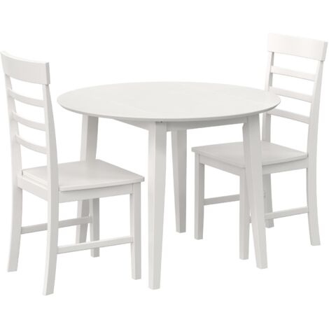 Brooks-Set de salle à manger 3 pièces en MDFet bois d’hévéa Blanc