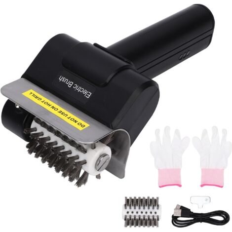 Brosse à barbecue électrique, 1100 tr/min, sans fil, poils en acier inoxydable, nettoyeur de barbecue électrique pour barbecue à gaz, charbon, céramique et fonte, entretien du barbecue (Noir)