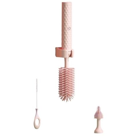 Brosse à Biberon, Mamild éLectrique Nettoyant pour Biberon avec 2 TêTes et Brosse à Paille, Bouteille D'Eau Sans Fil éTanche Rose