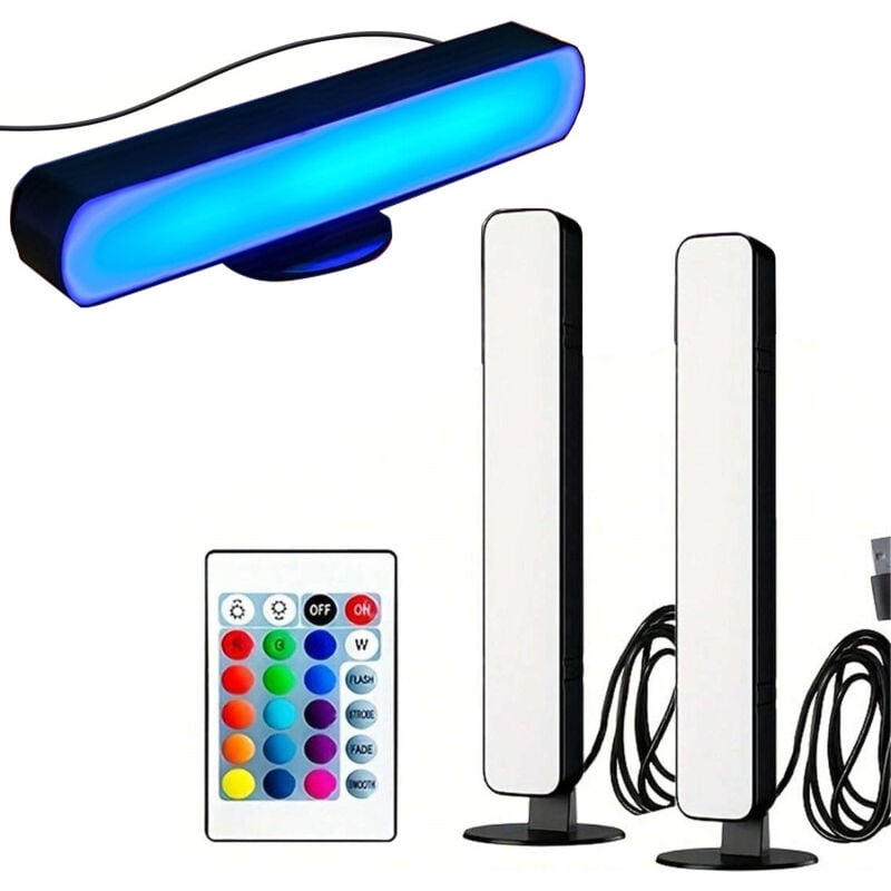 Lot de 2 barres lumineuses LED RVB, bandes lumineuses LED horizontales/verticales multicolores avec base multi-positions, lampe d'ambiance musicale,