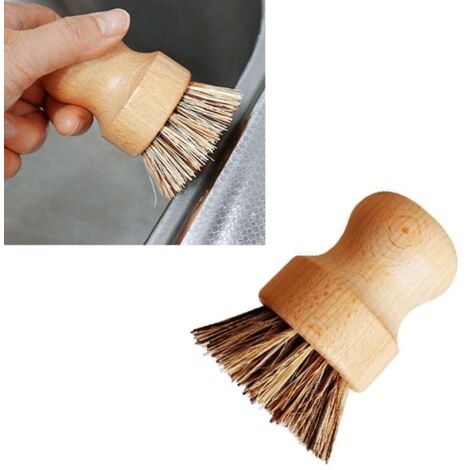 Brosse à casseroles en bois EcoClean avec manche court et fibres sisal - Durable et multi-usage pour nettoyer pots, plats et ustensiles - Dimensions 5.3x8cm