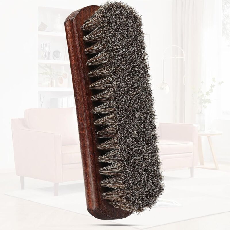 Brosse à chaussures en crin de cheval naturel pour l'entretien, le polissage et le lustrage du cuir convient aux bottes, aux meubles, aux tissus