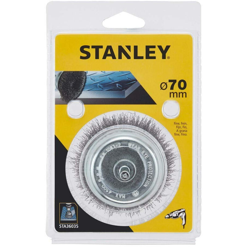 Stanley - cepillo de copa ô 75 mm. eje de 6 mm. hilo fino. uso en metal. STA36035-XJ