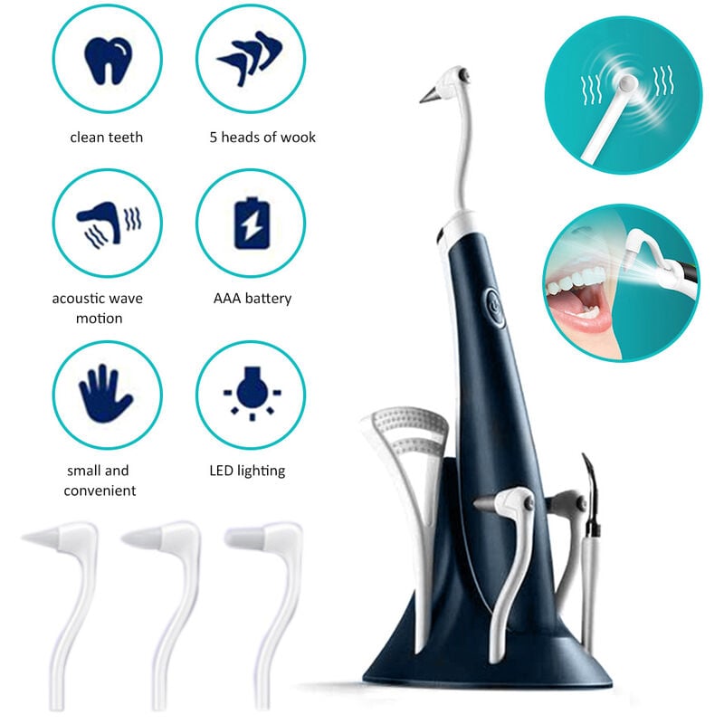 Brosse A Dents Dentaire A Ondes Acoustiques Electriques Nettoyeur De Dents A Vibration 5 Vitesses 4 Modes De Travail Avec Detartreur De Lumiere Led