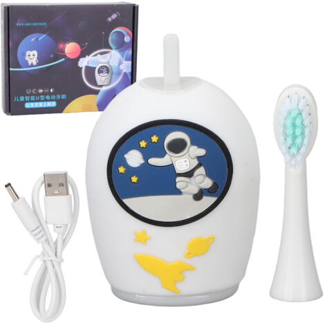 Brosse à dents électrique automatique en forme de U pour enfants - Poils souples en silicone, étanche IPX7, nettoyage à 360°, blanc