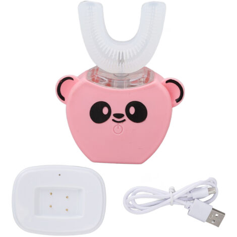 Brosse à dents électrique automatique enfant, type U en silicone, rechargeable, nettoyage buccal à 360°, rose