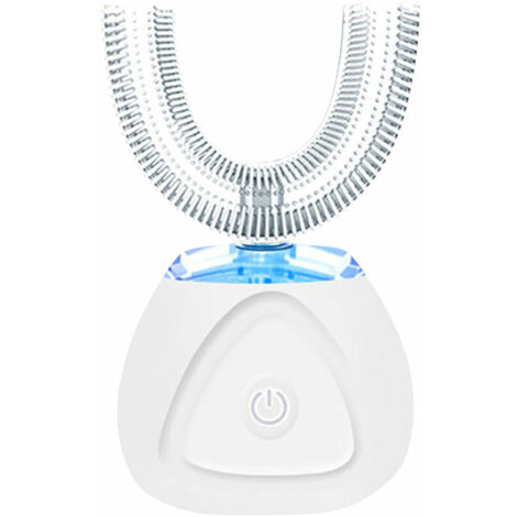 Brosse a dents electrique en forme de U Adultes IPX7 Brosse a dents automatique rechargeable etanche a 360 degres avec minuterie automatique 30s, modele: Blanc