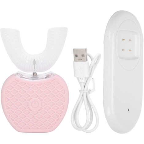 Brosse à dents électrique en silicone pour blanchiment des dents et massage buccal - Forme en U, automatique (Rose)
