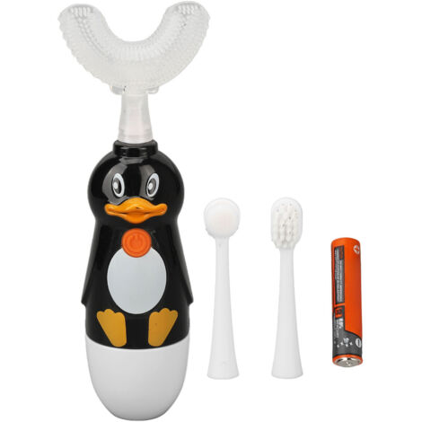 Brosse à dents électrique enfant en forme de U, avec 3 têtes de brosse pour enfants de 6 à 12 ans - Modèle noir
