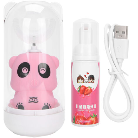 Brosse à dents électrique enfant en forme de U, étanche et portable, design mignon cartoon (rose)