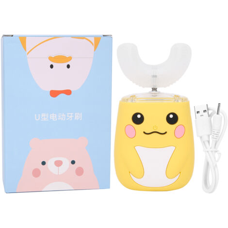 Brosse à Dents Électrique Enfant en Forme de U, Nettoyage et Massage des Dents, Imperméable Automatique (Jaune)