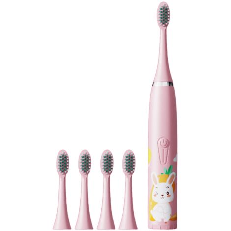 Brosse à dents électrique enfant IP7 étanche, alimentée par batterie, design lapin mignon rose