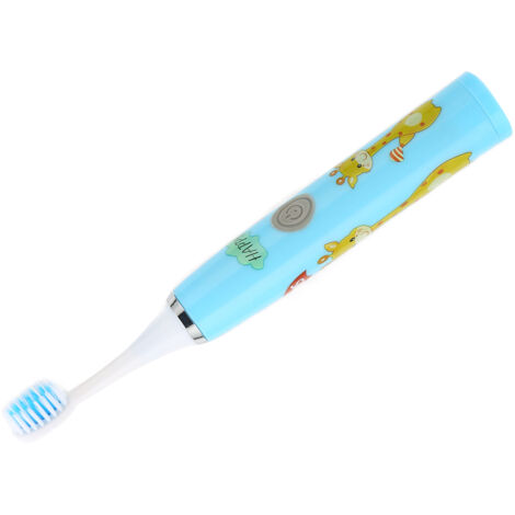 Brosse à dents électrique enfant, motif cartoon, pile 1.5V, poils souples, étanche, bleue