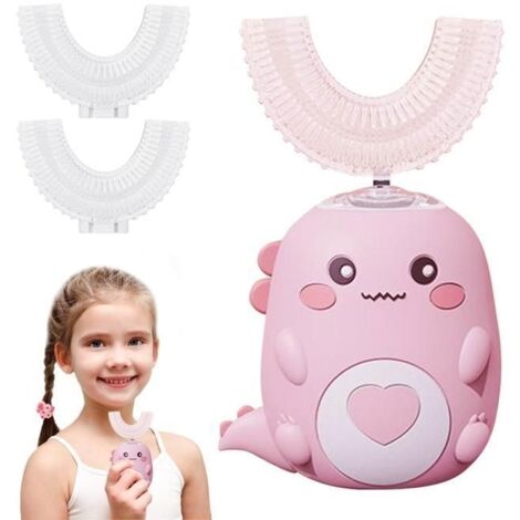 Brosse À Dents Électrique Enfant U Forme Dinosaure Rechargeable 2-6 Ans Étanche Silicone Doux