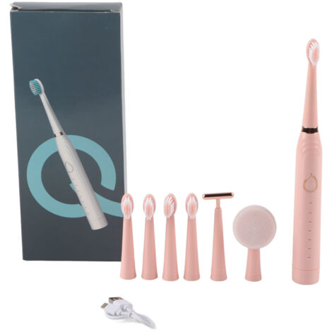 Brosse à Dents Électrique Multifonction Rose - Nettoyage Visage et Massage avec Poils Souples