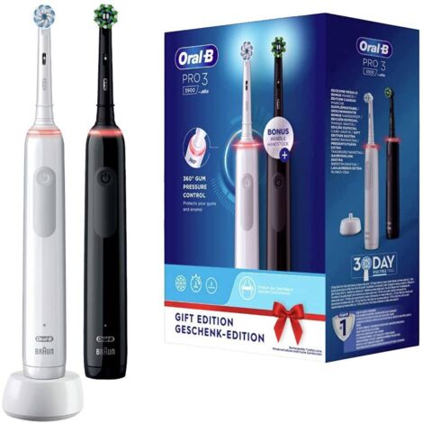Brosse à dents électrique ORAL-B PRO 3 3900, noir et blanc, coffret de 2